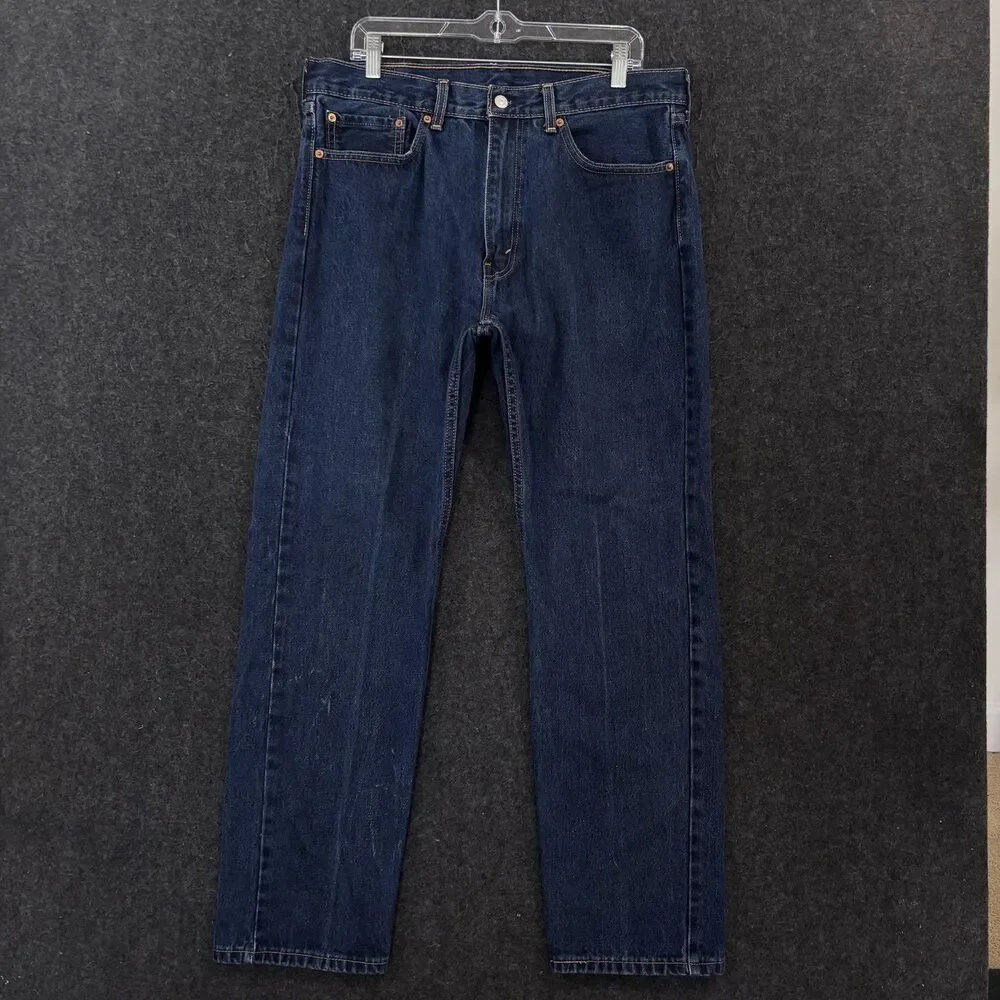 Levis 505 Jeans Men's 36x32 Blue Dark Wash Regular Fit Straight Leg Denim Cotton